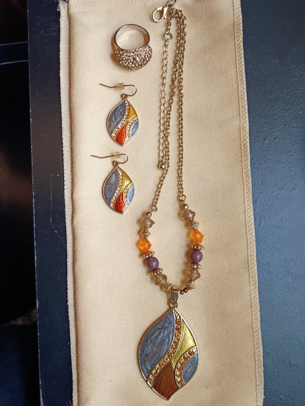 Orange and Purple Necklace and Earring set.